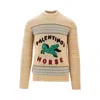Valentino Pegasus-embroidered Striped Sweater In Neutral