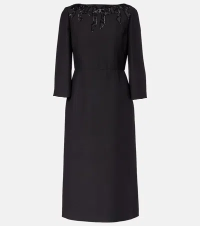 Valentino Embroidered Wool And Silk Midi Dress In Gold