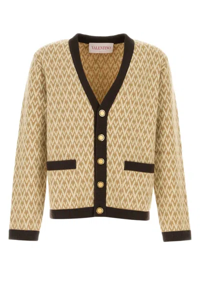 Valentino Toute La V Cardigan In Toutelavbeigecrema