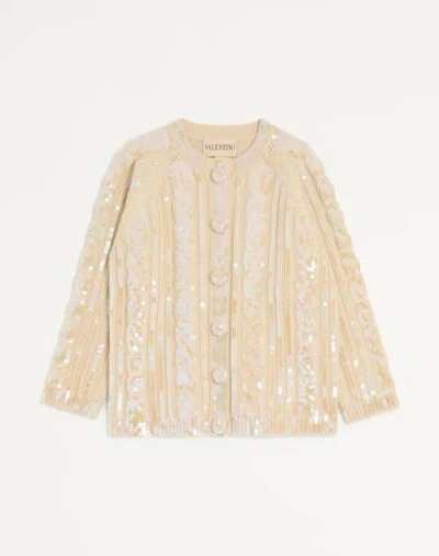 Valentino Embroidered Wool Cardigan Woman Birch S In Multi