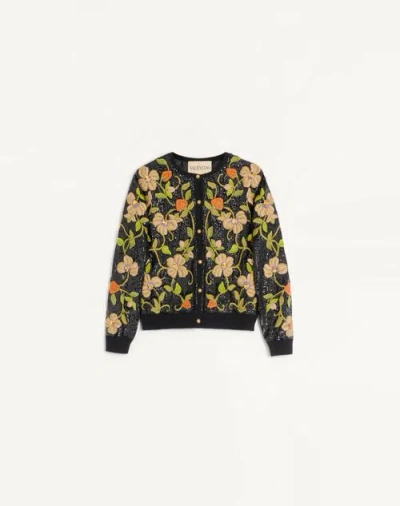 Valentino Embroidered Wool Cardigan Woman Black/multicolour Xl