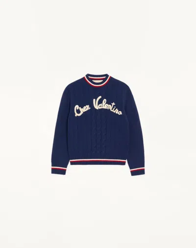 Valentino Embroidered Wool Sweater In Blue