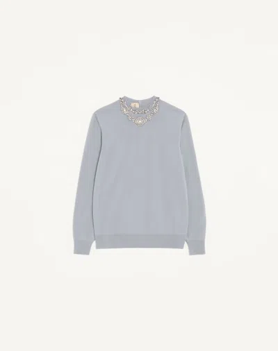 Valentino Embroidered Wool Jumper Woman Grey Xs In Gray