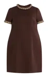 Valentino Embellished Wool And Silk-blend Mini Dress In Brown