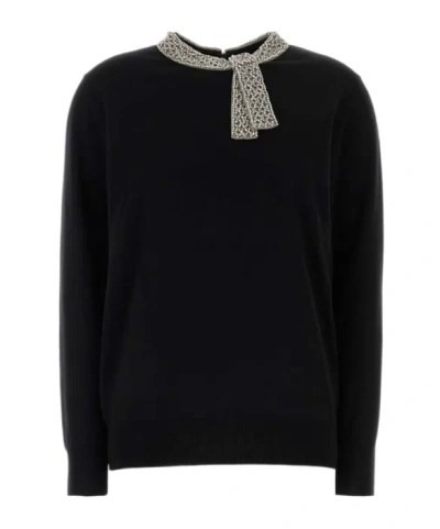 Valentino Embroidered Wool Sweater In Black