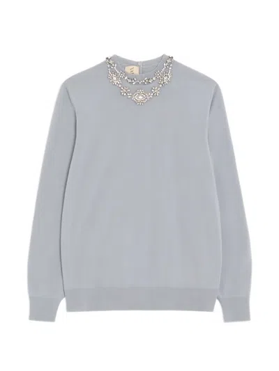 Valentino Virgin Wool Embellished Sweater In Gray