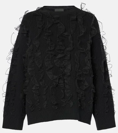 Valentino Virgin Wool Ruffled Sweater In 0no Black