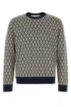 Valentino Crewneck Wool Jumper With Toute La V Jacquard Pattern In Toutelavnavycrema