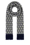 Valentino Wool Chevron Knit Scarf With Fringed Ends