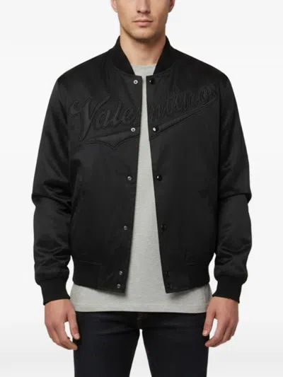 Pre-owned Valentino Embroidered-logo Bomber Jacket In Black