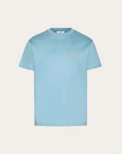 Valentino Embroidery And Vlogo Signature Print Cotton T-shirt In Stone