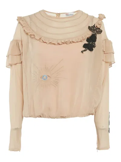 Pre-owned Valentino Embroidery Blouse In Neutral