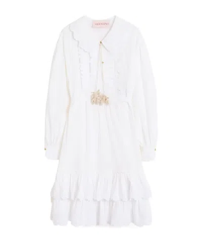 Valentino Embroidery Cotton And Linen Dress In White