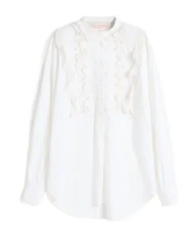VALENTINO VALENTINO EMBROIDERED FRILLED CURVED HEM BLOUSE