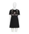 Valentino Floral Sequined Bow-neck Mini Dress In Black, Multicolour