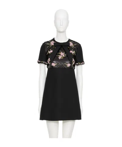 VALENTINO EMBROIDERED CREPE COUTURE SHORT DRESS