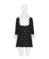 Valentino Ruffled Bow-detailed Embellished Mesh-trimmed Wool And Silk-blend Crepe Mini Dress In Black