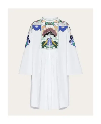 Valentino Embroidery Tight Poplin Tweed Dress In White