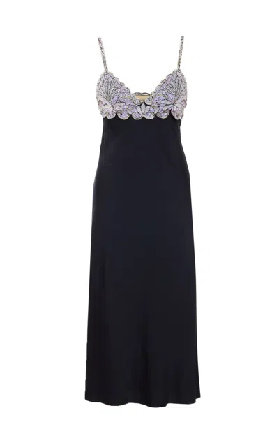 Valentino Black Midi Dress With Lace And Crystals