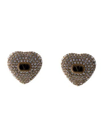 Pre-owned Valentino Garavani Enamel & Crystal Coeur Royal Clip-on Earrings In Multi