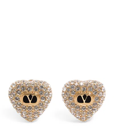 Valentino Garavani Enamel And Crystal Heart Earrings In Gold