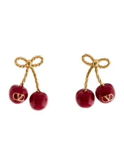 Pre-owned Valentino Garavani Enamel Cherryfic Drop Earrings In Red