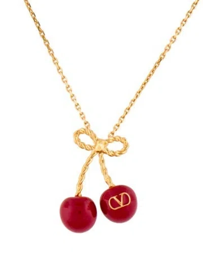 Pre-owned Valentino Garavani Enamel Cherryfic Pendant Necklace, 19.5" In Multi