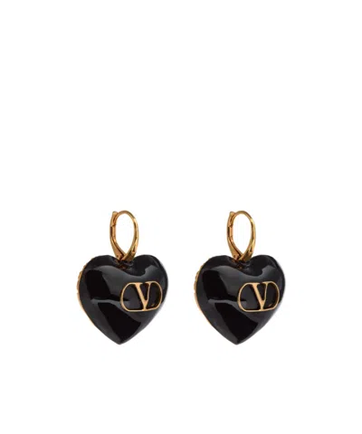 Valentino Garavani Enamel Heart-shaped Earrings In Black