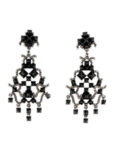 Pre-owned Valentino Garavani Enamel Stud Clip-on Chandelier Earrings In Black