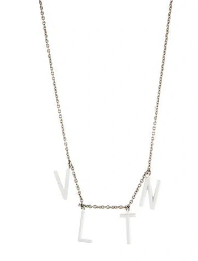 Pre-owned Valentino Garavani Enamel Vltn Station Necklace, 26.5" In White