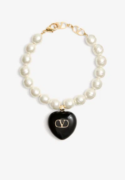 VALENTINO GARAVANI ENAMELED COEUR ROYAL PEARL BRACELET