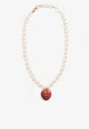 Valentino Garavani Coeur Royal Necklace In Metal Enamel And Beads Woman Multicolour Uni In Pearl