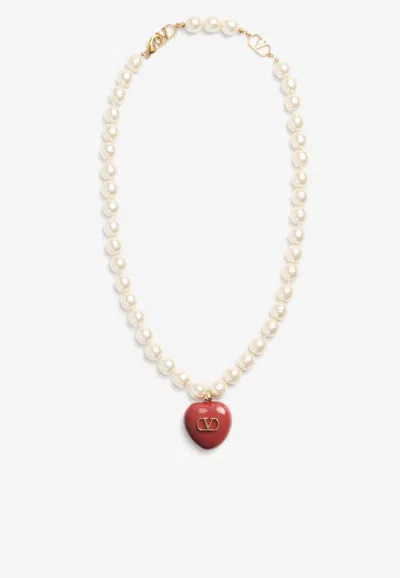 VALENTINO GARAVANI ENAMELED COEUR ROYAL PEARL NECKLACE