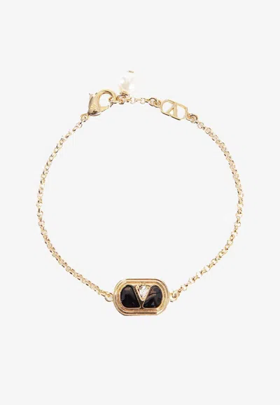 Valentino Garavani Enameled Vlogo Chain-link Bracelet In Gold