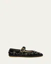 Valentino Endouce Bow Velvet Mary Jane Ballerina Flats