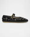 Valentino Endouce Bow Velvet Mary Jane Ballerina Flats In Black