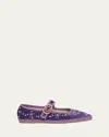 Valentino Endouce Bow Velvet Mary Jane Ballerina Flats In Purple