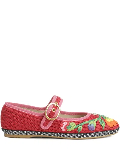 Valentino Garavani Endouce Embroidered Ballet Flats In Red