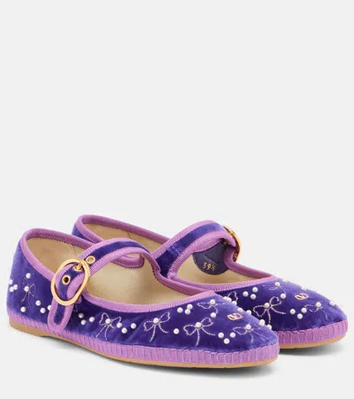 Valentino Garavani Endouce Sequined Velvet Mary Jane Flats In Purple