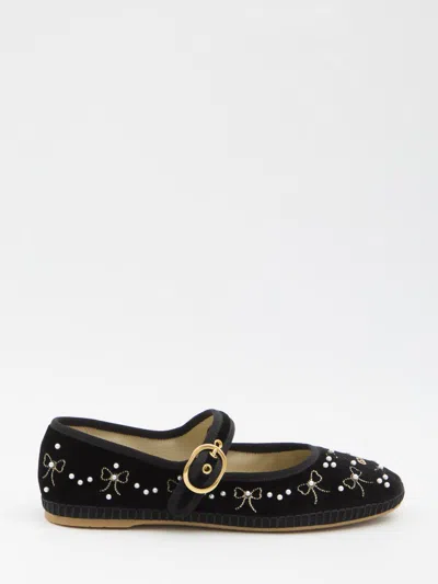 VALENTINO GARAVANI ENDOUCE VELVET MARY-JANE BALLERINA FLATS