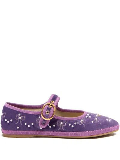 Valentino Garavani Endouce Velvet Mary-jane Ballet Flats In Purple