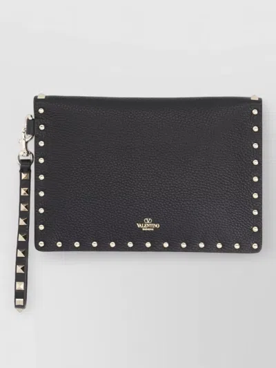 Valentino Garavani Envelope Clutch Bag Studded Design Wrist Strap In Black