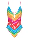 Valentino Chevron Lycra 24 One-piece Swimsuit Woman Multicolour L In Red