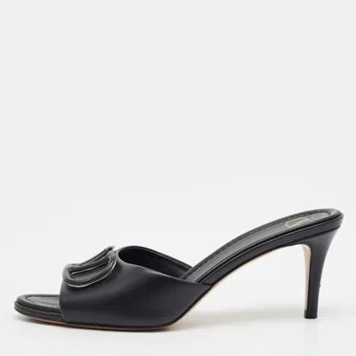 Pre-owned Valentino Garavani Escape V Logo Size 39 Black Leather Slide Sandals