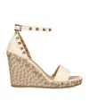 Valentino Rockstud Double T. 15/105 Wedge Espadrilles In White