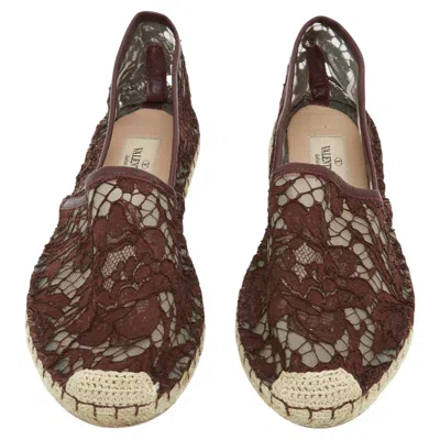 Pre-owned Valentino Garavani Valentino Espadrilles Bordeaux Eu38 Burgundy Lace Espadrille Flat Shoe Uk5 Us7.5 In Red