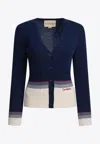 Valentino Deep V-neck Cardigan With Contrasting Hem In Blue