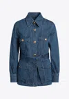 Valentino Denim Safari Jacket In Blue