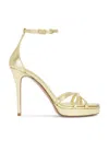 Valentino Garavani Eveninglam Platform Sandal In Laminated Nappa 120mm Woman Gold 39 In Gold & Crystal