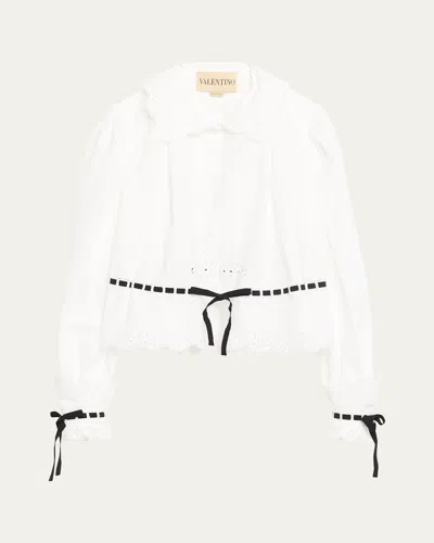 Valentino Eyelet-embroidered Poplin Shirt In White